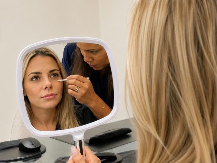 Peau du visage observée de près, à la lumière