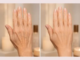 Dos de la main avant et après traitement, veines et relief cutané comparés