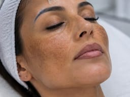 Peau du visage marquée par un mélasma, plaques pigmentées sur les pommettes et le front