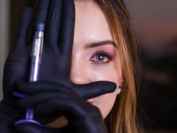 Injection réalisée à proximité de l’œil, à la seringue fine